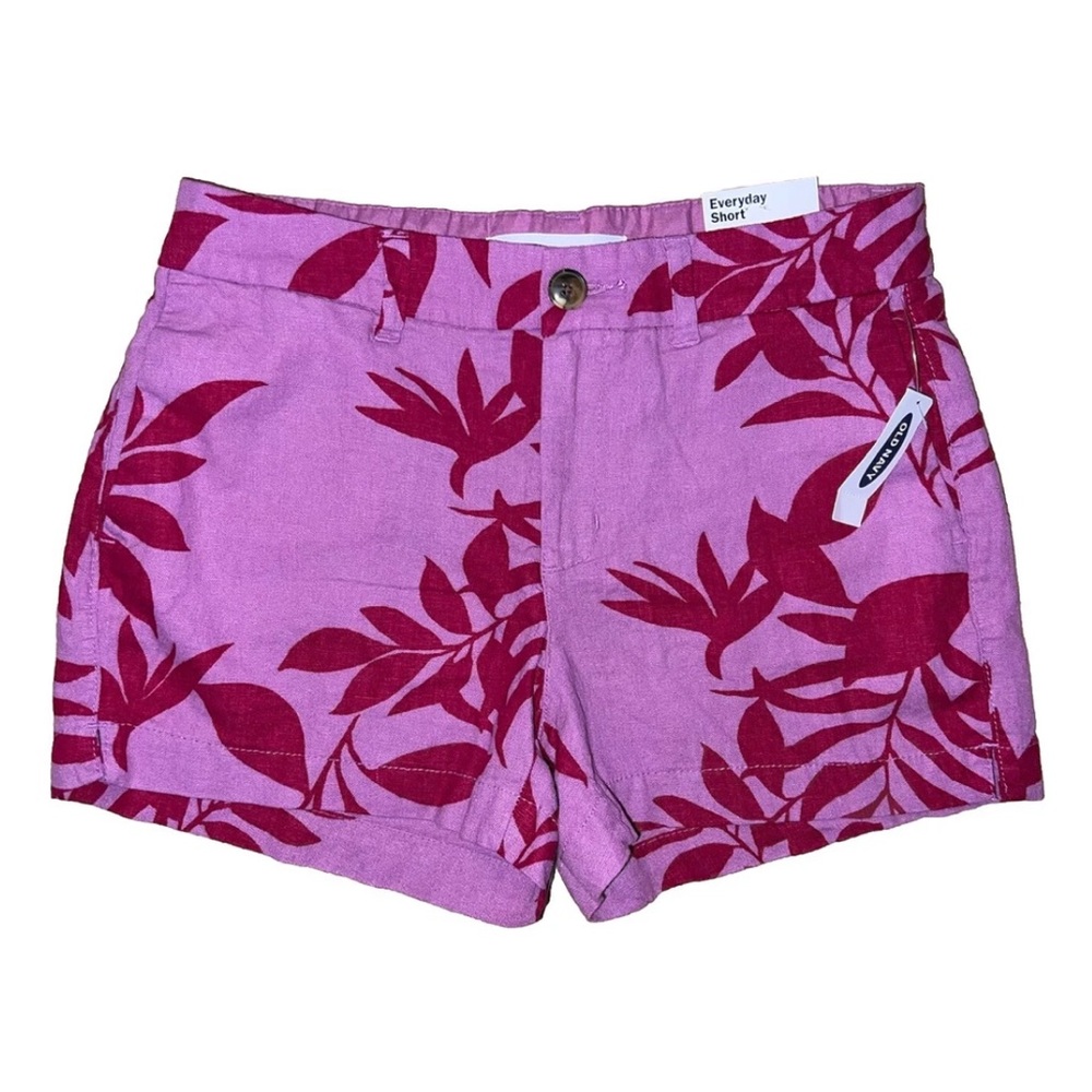 Old Navy NEW Everyday Linen Blend Tropical Palm Leaf Mid Rise Shorts Sz 4